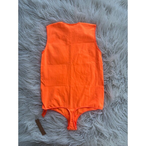 Skims Essential Crew Neck Sleeveless Bodysuit Orange Highlighter L/XL - Picture 7 of 11